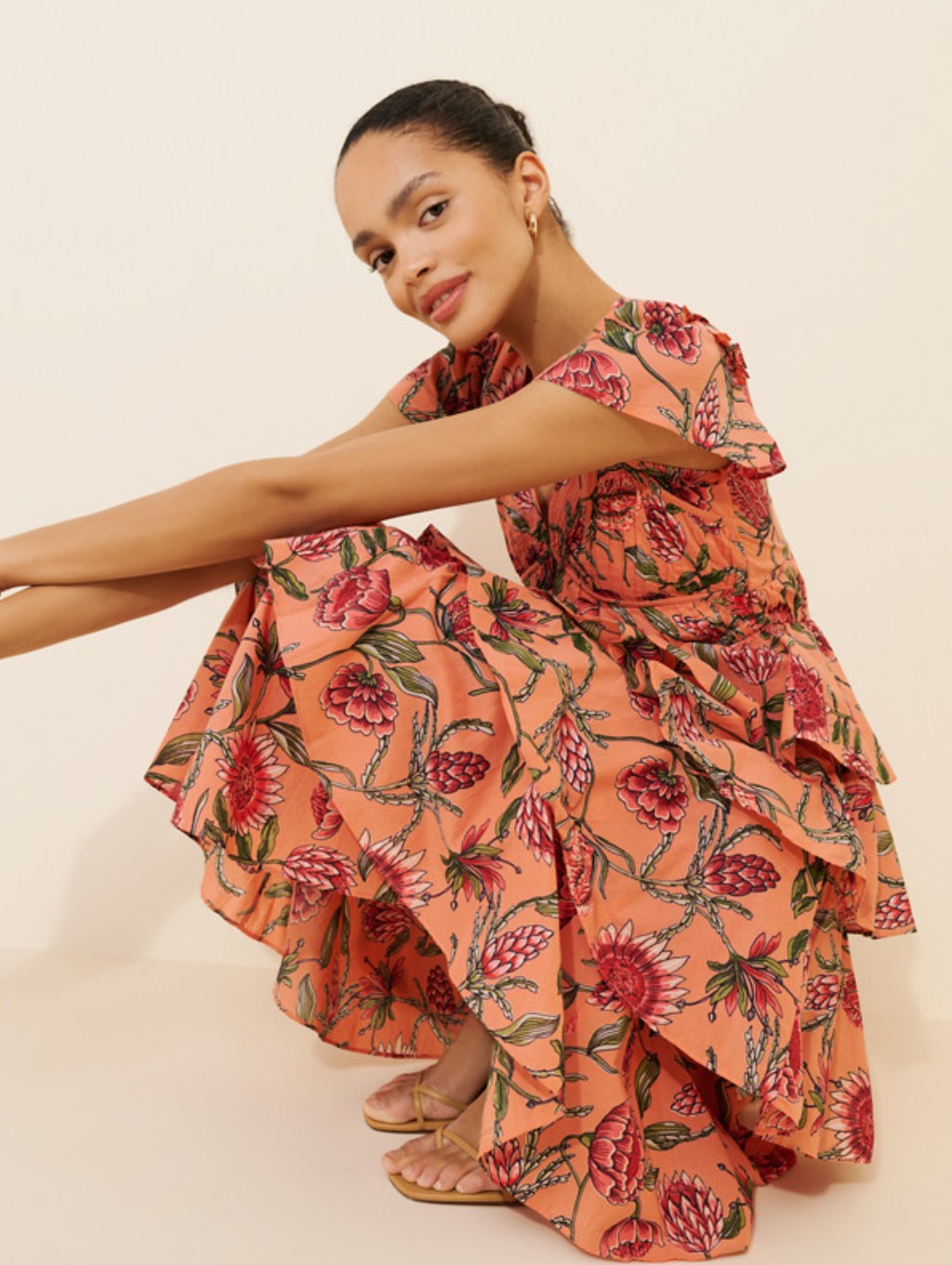 Euc Anthropologie Banjanan Brigit Tiered Midi Dress In Orange